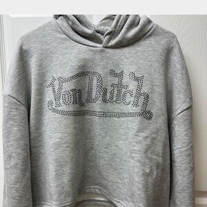 Von Dutch Rhinestone Gray Women's  hoodie L